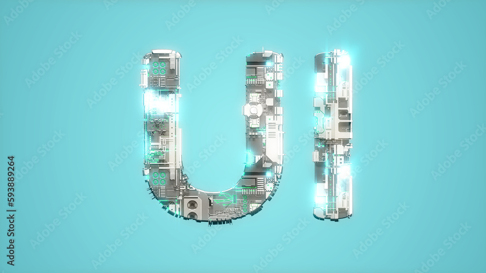 modern shining cybernetical text UI on blue backdrop - abstract 3D rendering modern shining cybernetical text UI on blue backdrop - abstract 3D rendering