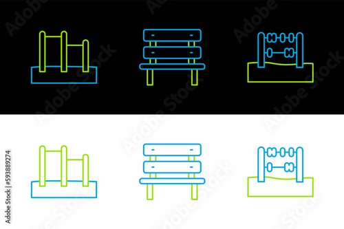 Set line Abacus, Horizontal bar and Bench icon. Vector