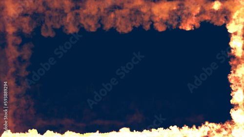 Foto blazing fire lines content frame on blue chromakey, isolated - object 3D renderi