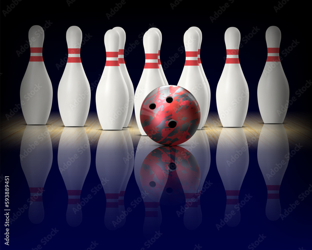 Bowling lane with pins and ball Bowling lane with pins and ball