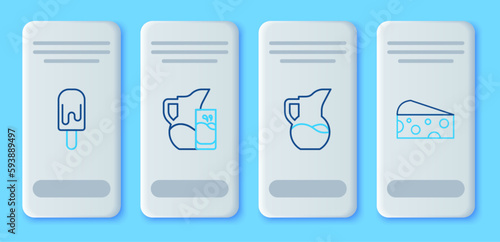 Set line Milk jug or pitcher and glass, Ice cream and Cheese icon. Vector