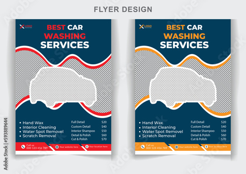 Creative car washing service and car washing business flyer template design