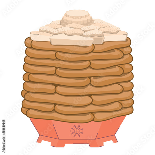 The traditional dish for celebrating the Mongolian New Year - Tsagaan Sar. The cake consists of layers of cakes - Ul Boov and curd drying - Aruul, stacked on top. A festive treat. Vector illustration.