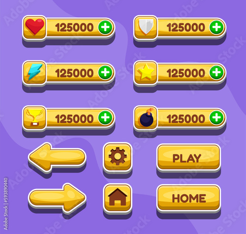 Game menu scene for status of money, power, and collectible items.
