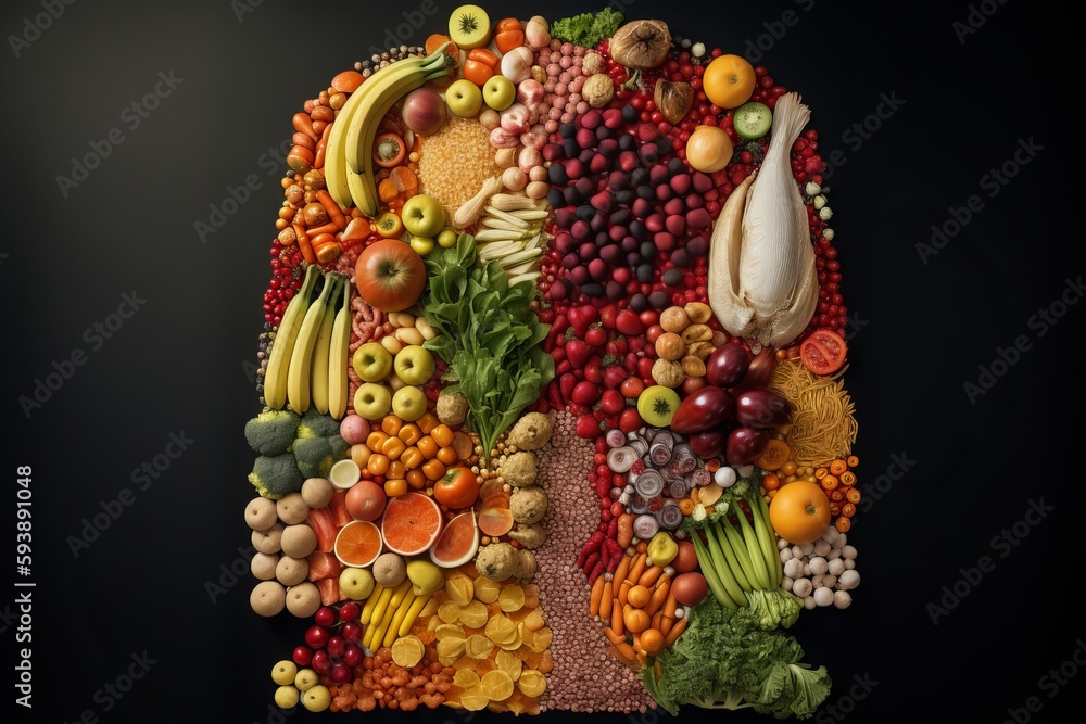 Healthy person made out of healthy food from generative ai Healthy person made out of healthy food from generative ai