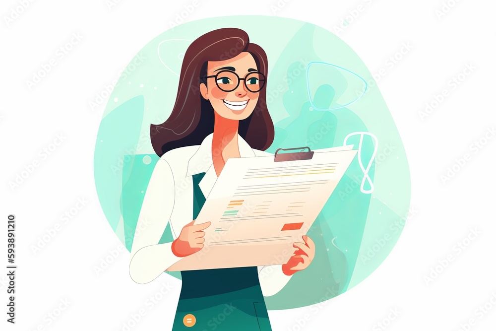 Woman doctor holds a medical record from generative ai Woman doctor holds a medical record from generative ai