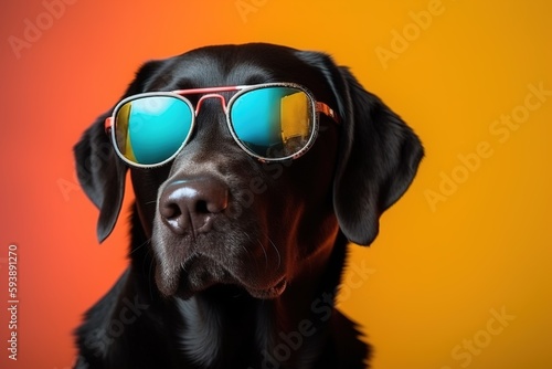 Cool funny black labrador with sunglasses. Generative Ai © bluebeat76