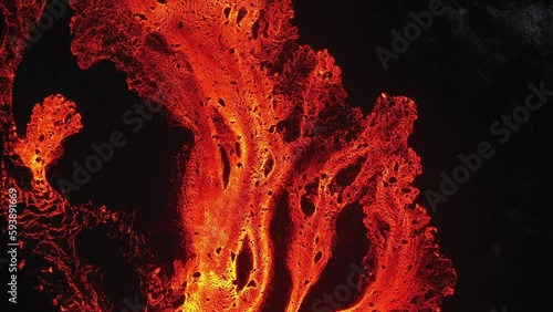 Aerial video of lava erupting and flowing from a mountain, Iceland photo