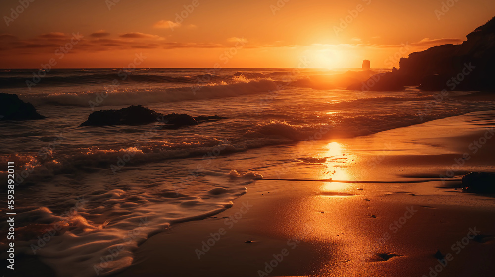 wonderful beach in the sun with few clouds, some rocks and shallow water wonderful beach in the sun with few clouds, some rocks and shallow water