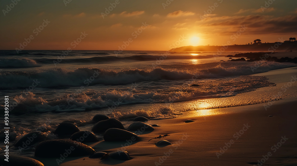 Obraz premium wonderful beach in the sun with few clouds, some rocks and shallow water