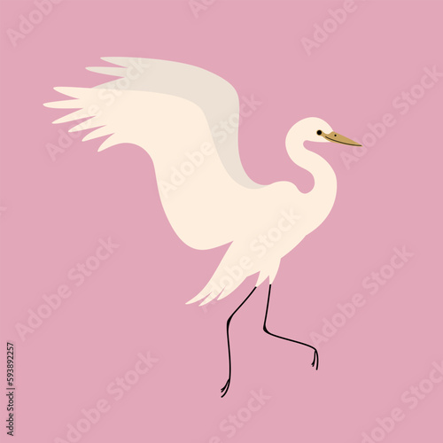 Heron flying. Cute bird illustration. Vector illustration for prints, clothing, packaging, stickers.