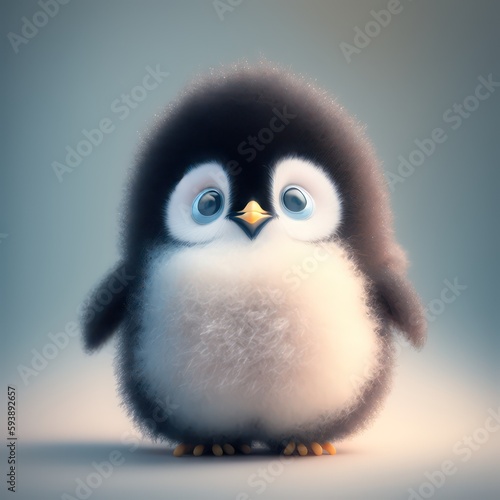 Super cute little penguin style fairy colors bright. Cute penguin in 3d style illustration. Generative AI.