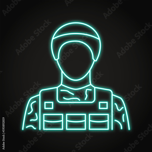 Military soldier neon line icon