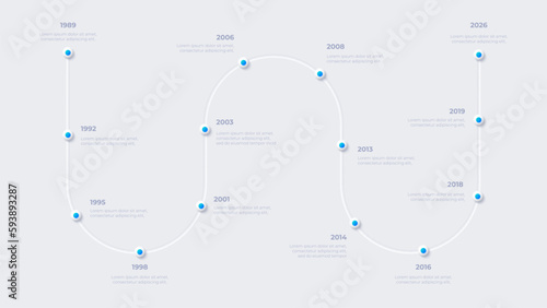 Infographic timeline design template. Example of historical events in the style of neumorphism