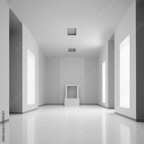 Empty art gallery minimalistic. Empty minimalism room. Generative AI.