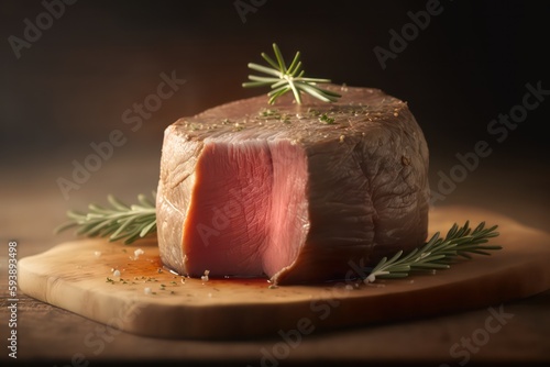 Filet mignon a tender lean cut of beef from the tenderloin. Generative AI. photo