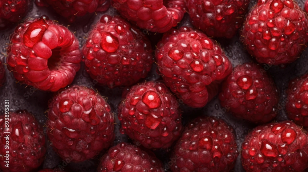 Raspberry background. Fresh red berries. Raspberry fruits horizontal background. Al generated Raspberry background. Fresh red berries. Raspberry fruits horizontal background. Al generated