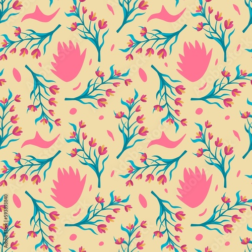 Seamless pattern of hand drawn illustration of flowers. Can be used for fabric  textile design.