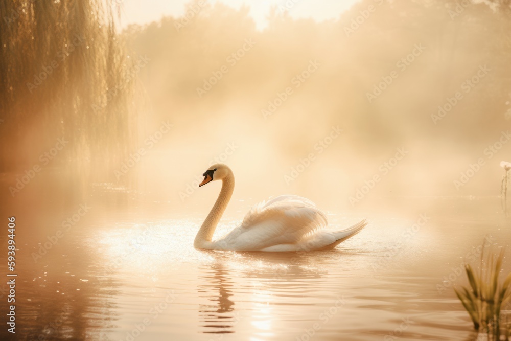 Swan misty lake nature. Generate Ai Swan misty lake nature. Generate Ai