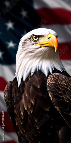 Bald eagle on the background of the American flag