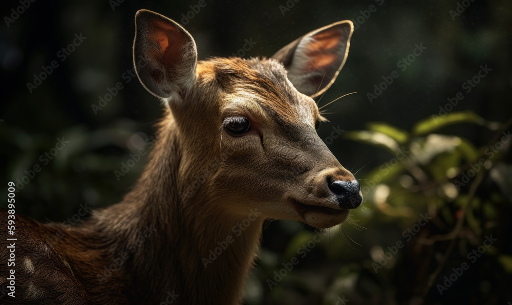 Fototapeta premium Bushbuck in the Wild: A Hyperrealistic Portrait of Nature's Beauty. Generative AI