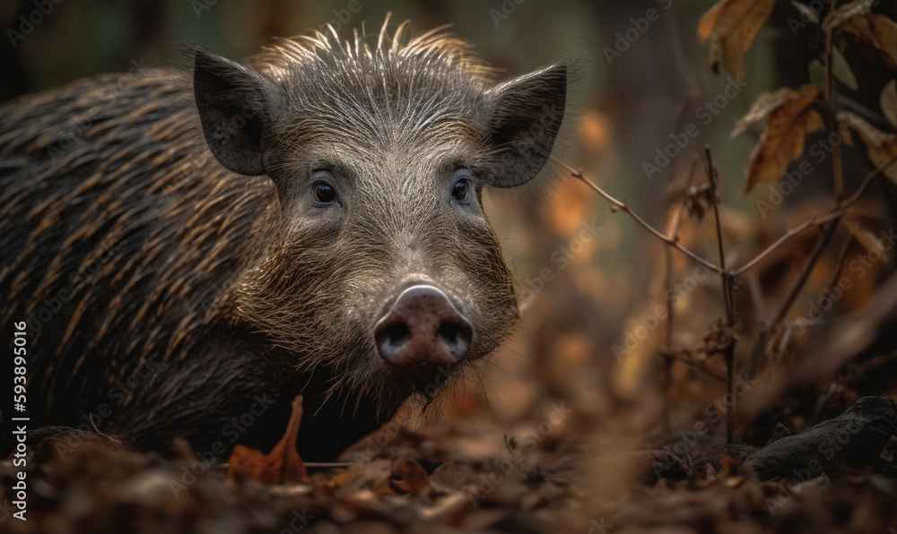 Bushpig perfectly camouflaged in the dense undergrowth of the African savanna. Composition captures the essence of this animal showcasing its strength & stealth in its natural habitat. Generative AI Bushpig perfectly camouflaged in the dense undergrowth of the African savanna. Composition captures the essence of this animal showcasing its strength & stealth in its natural habitat. Generative AI
