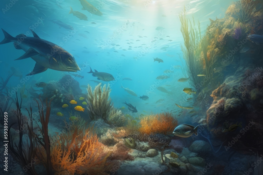 Fototapeta premium Untouched ocean life. Generate Ai