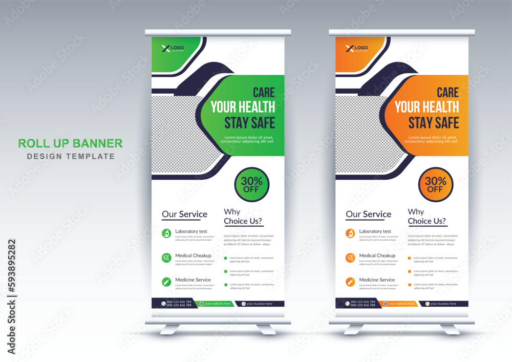 Modern health care roll up banner design editable template Modern health care roll up banner design editable template