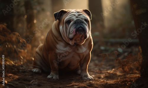 sunset photo of Bulldog in its natural habitat. Generative AI
