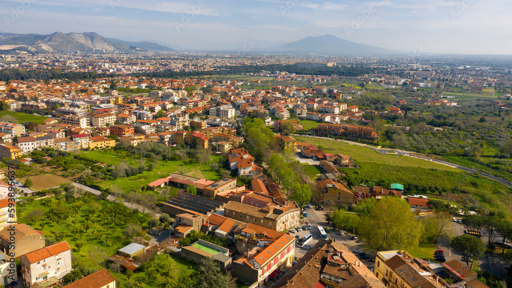 Aerial view of the town hamlet San Leucio, located near Caserta, in Campania, Italy.