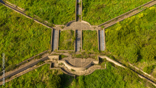 Aerial view of the stairway of the Belvedere di San Leucio, a monumental complex located in Caserta, in Campania, Italy. It is Unesco world heritage site. photo