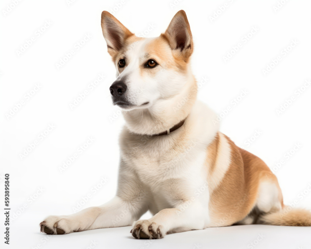 photo of Canaan dog isolated on white background. Generative AI