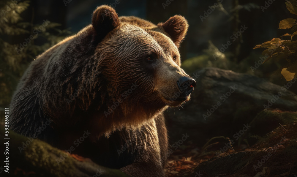 sunset photo of Ursus arctos in its natural habitat. Generative AI sunset photo of Ursus arctos in its natural habitat. Generative AI