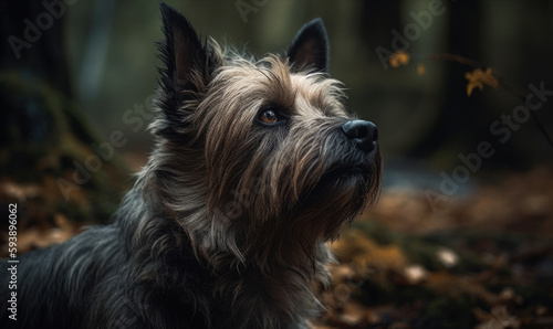 close up photo of cairn terrier dog in its natural habitat. Generative AI © Bartek
