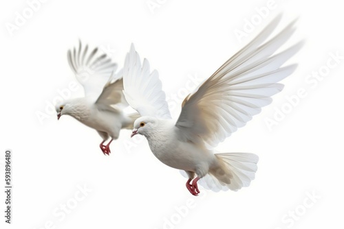 White pigeons isolated on white background. Generate Ai © nsit0108