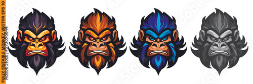 Angry monkey ape mascot character cartoon logo for sport team. Fully editable vector monkey head
