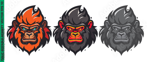 Angry monkey ape mascot character cartoon logo for sport team. Fully editable vector monkey head