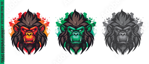Angry monkey ape mascot character cartoon logo for sport team. Fully editable vector monkey head