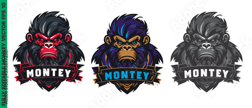 Angry monkey ape mascot character cartoon logo for sport team. Fully editable vector monkey head