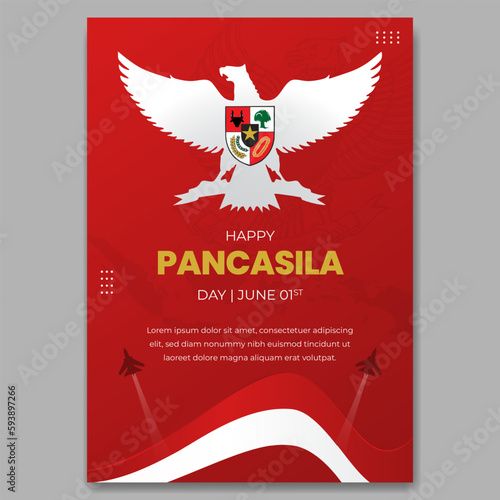 Indonesian national Pancasilas day June 1st on red background poster design