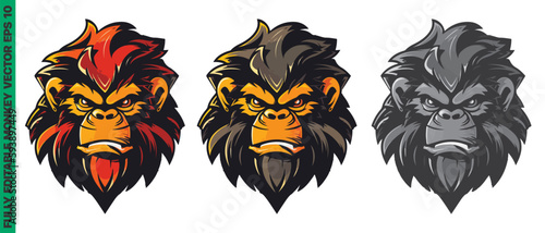 Angry monkey ape mascot character cartoon logo for sport team. Fully editable vector monkey head