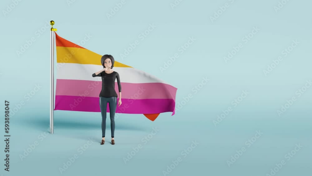 video of waving lesbian pride flag against white background; 3D render video of waving lesbian pride flag against white background; 3D render