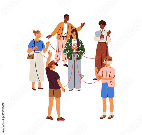Social connections, communication, relationship, networking, contacts concept. Person building community, international people environment. Flat vector illustration isolated on white background