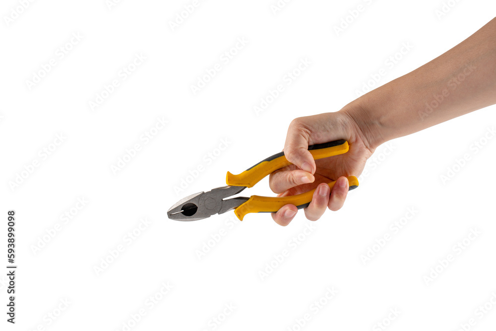 Obraz premium hand holding pliers isolated on the transparent background