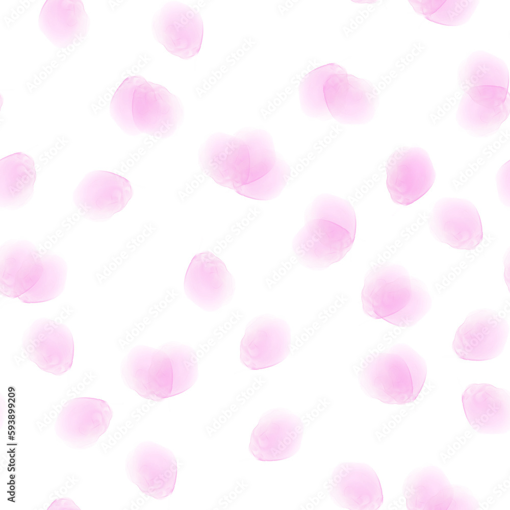 淡い水彩の花びらイラストのシームレスパターン  桜色