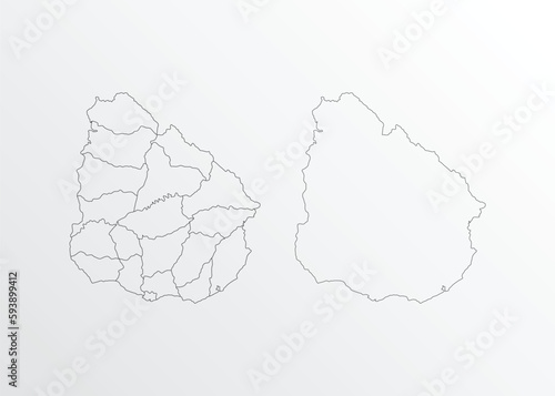 Black Outline vector Map of Uruguay with regions on white background
