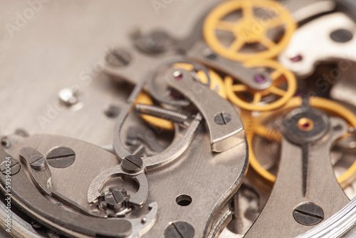 Wallpaper Mural Mechanism, clockwork of a watch close-up. Vintage luxury background. Time, work concept Torontodigital.ca