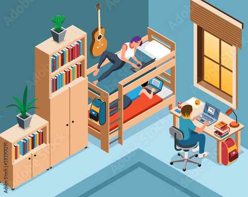 Student Dormitory Isometric Background