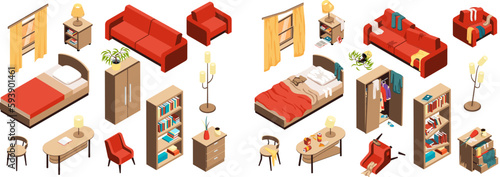 Dirty And Clean Room Isometric Set