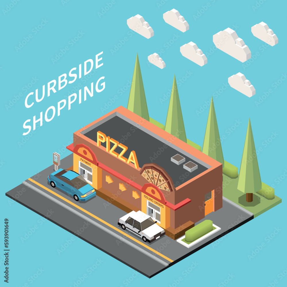 Naklejka premium Curbside Pizza Isometric Composition